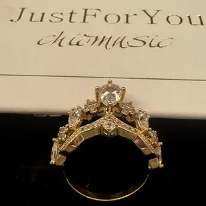 Crown Princess Ring Queen Ring or Quinceañera Ring Gold Plated Shiny with Center Stone and Decorative Elements sarah kim engagement