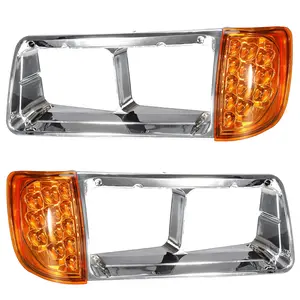 Partsam Headlight Bezel with Amber LED Turn Signal Light 3 Wire Compatible With 1989-2002 Freightliner FLD Truck Part# A06-20738-000 A06-20738-001