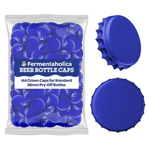 Fermentaholics Blue Beer Bottle Caps - 144 Count Oxygen Absorbing Bottle Lids – 26mm