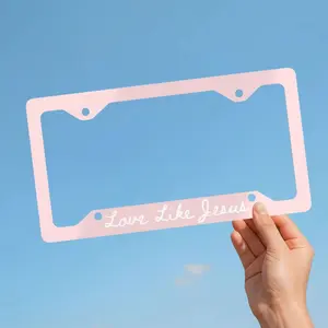Love Like Jesus Pink License Plate Frame, Christian Hand Drawn Lettering Plate Cover