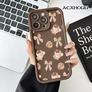 Case for iPhone 17 16 E Pro Max 15 Plus 14 13 12 11 XS XR Cozy Cinnamon Roll & Bow Anti-Scratch Shockproof Soft Silicone Protective Cover