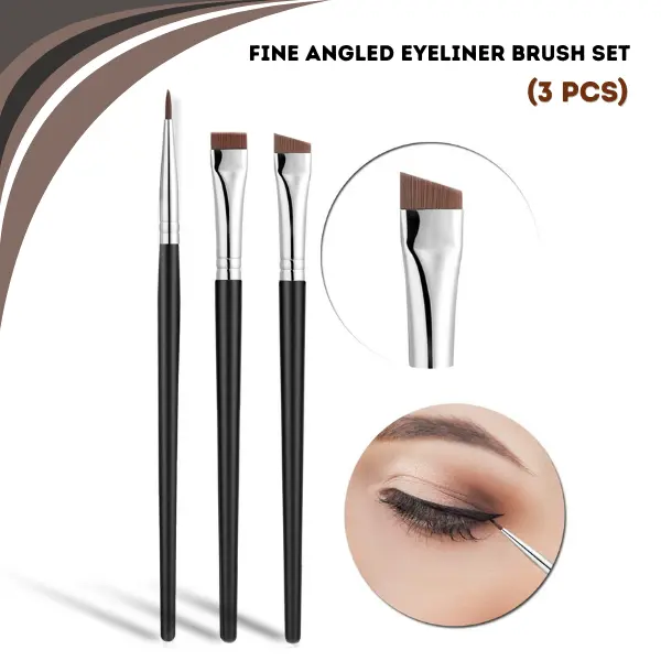 3-Piece Precise Fine Angled Eyeliner Brush Set, Ultra-Thin Synthetic Bristle Makeup Brushes for Liquid & Gel Eyeliner, Professional Eye Makeup Tools
