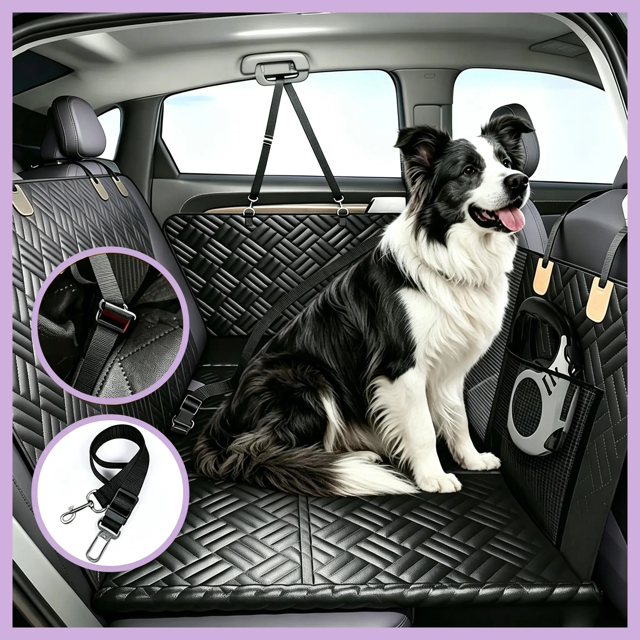 Premium Pet Car Seat Cover - Cars Accessories, Waterproof, Breathable Mesh Window, Side Zipper, Door Protection, Universal Fit for Trucks, SUVs, Durable, Easy to Clean, Machine Washable
