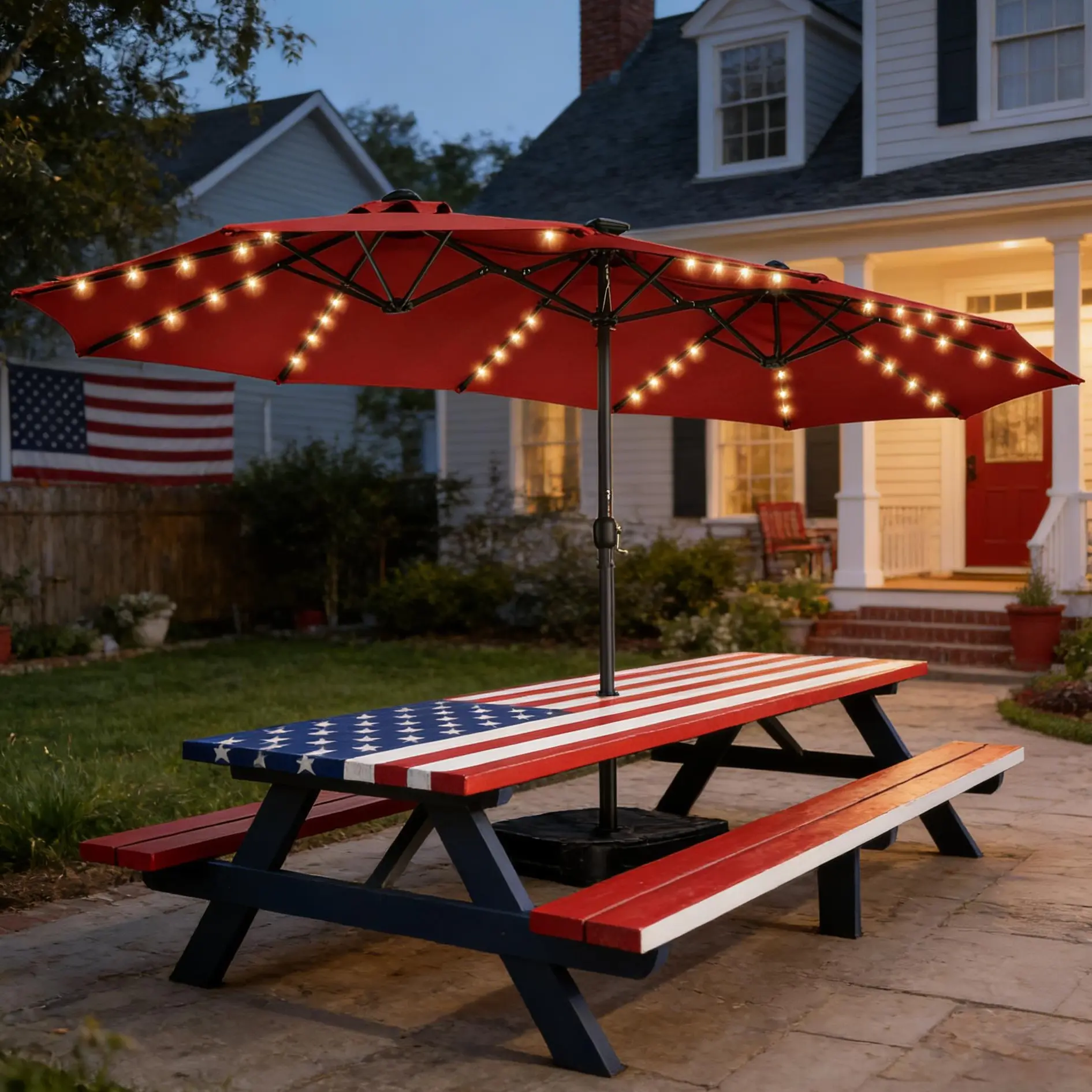 【Oversized】13ft-15ft Solar lights Double Sided Umbrellas Outdoor Extra Large Market Table Umbrella with Base Included, Oversized Umbrella for Deck, Pool, Backyard Offset Parasol Offset Patio Parasol Sunshade Canopy