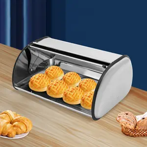 Stainless Steel Bread Box with Roll-Up Lid Iron Bakery Storage Container for Kitchen Countertop Snack Organization Utensils Insulated