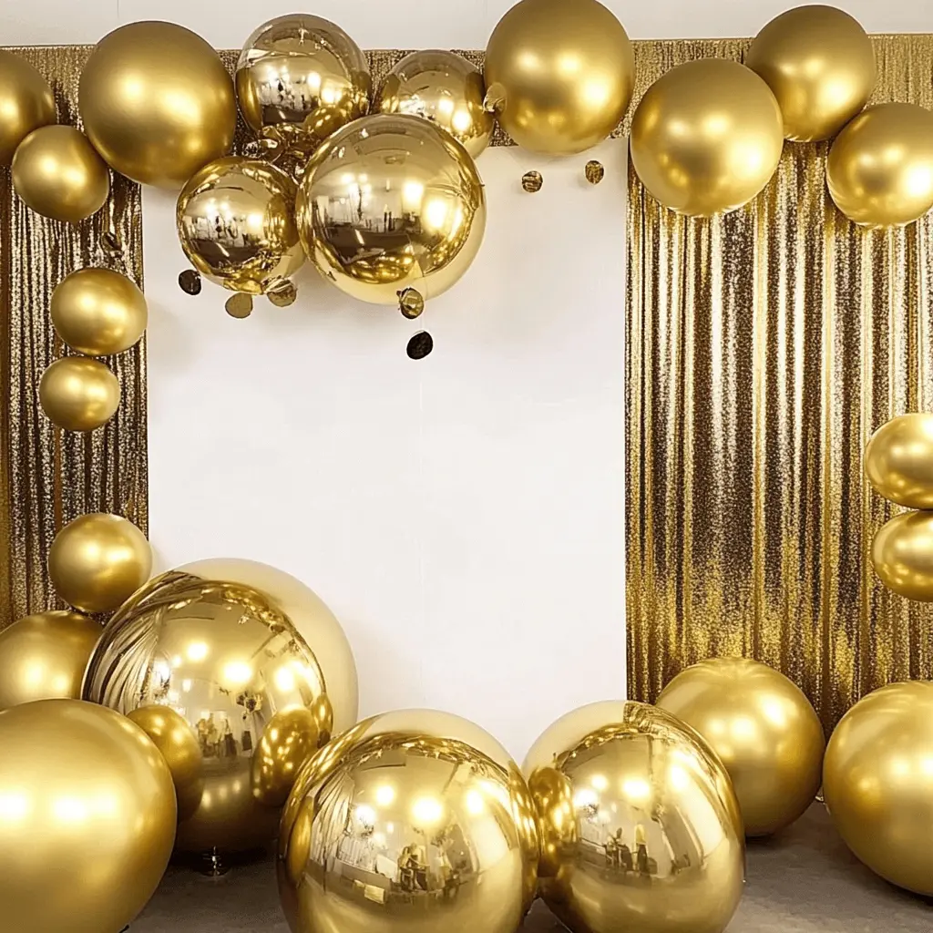 4-Pack 32" Round Aluminium Metallic Gold Sphere Orbz Mylar Balloons, Helium or Air-Filled Balloon Decorations for Wedding Party Supplies