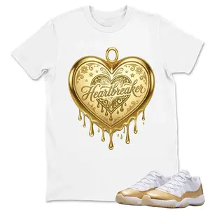 AJ11 Low White and Metallic Gold Match Shirt, Heart Breaker Graphic Tee, 90s HipHop Tee, Unisex T-Shirt, Cozy Gift