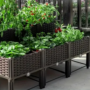 Raised Garden Planter with Legs, Traditional Black Woven Plastic Container, Perfect for Outdoor Gardening - Great for Growing Flowers, Vegetables, And Herbs | Sturdy And Lightweight Elevated Garden Planter with a Versatile Design