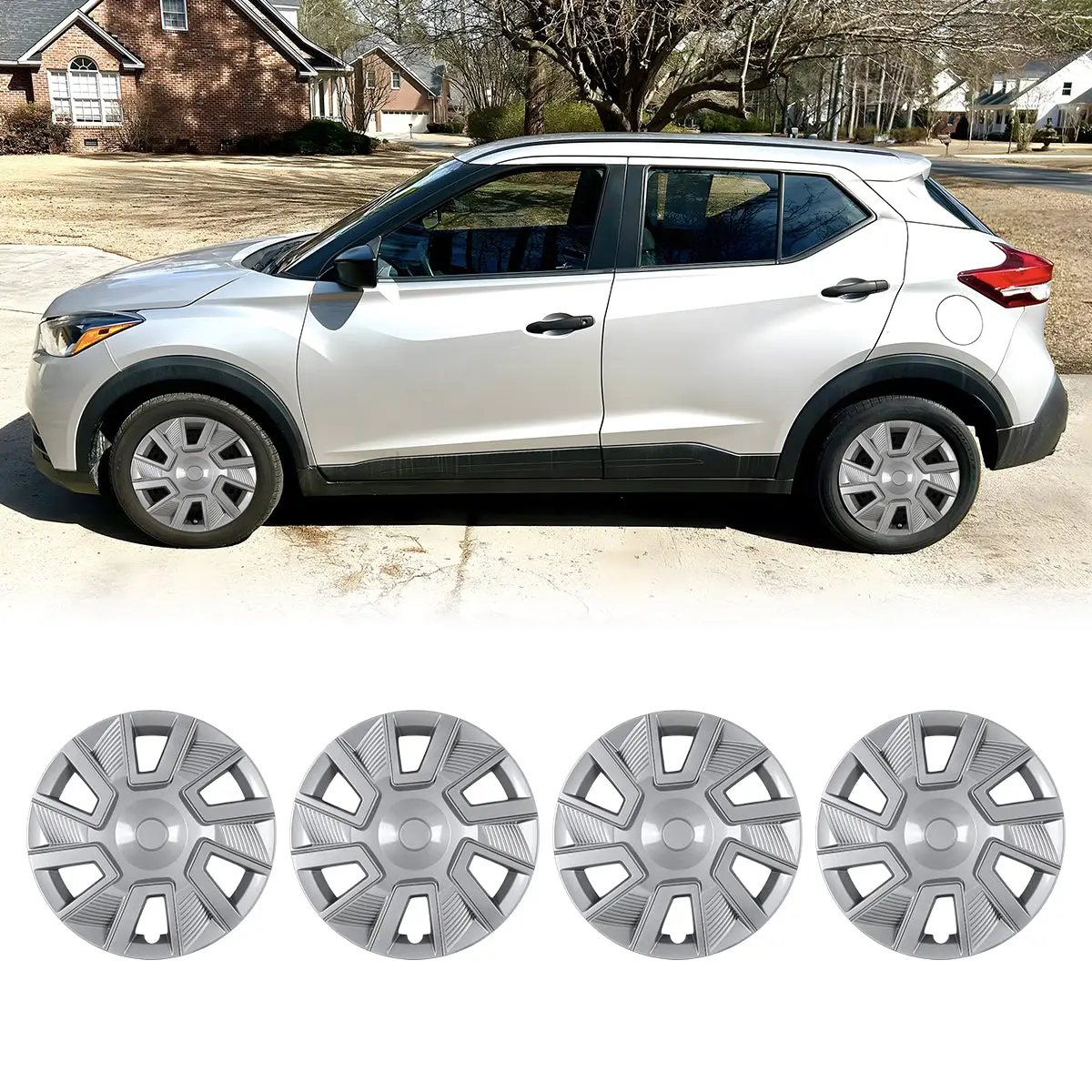 WOLFSTORM Set of 4 16-Inch 6-Spoke Look Hubcaps, Durable PP Material Direct Replacement for 2018-2025 Nissan Kicks 16-Inch Steel Wheels, Enhance Your Wheels