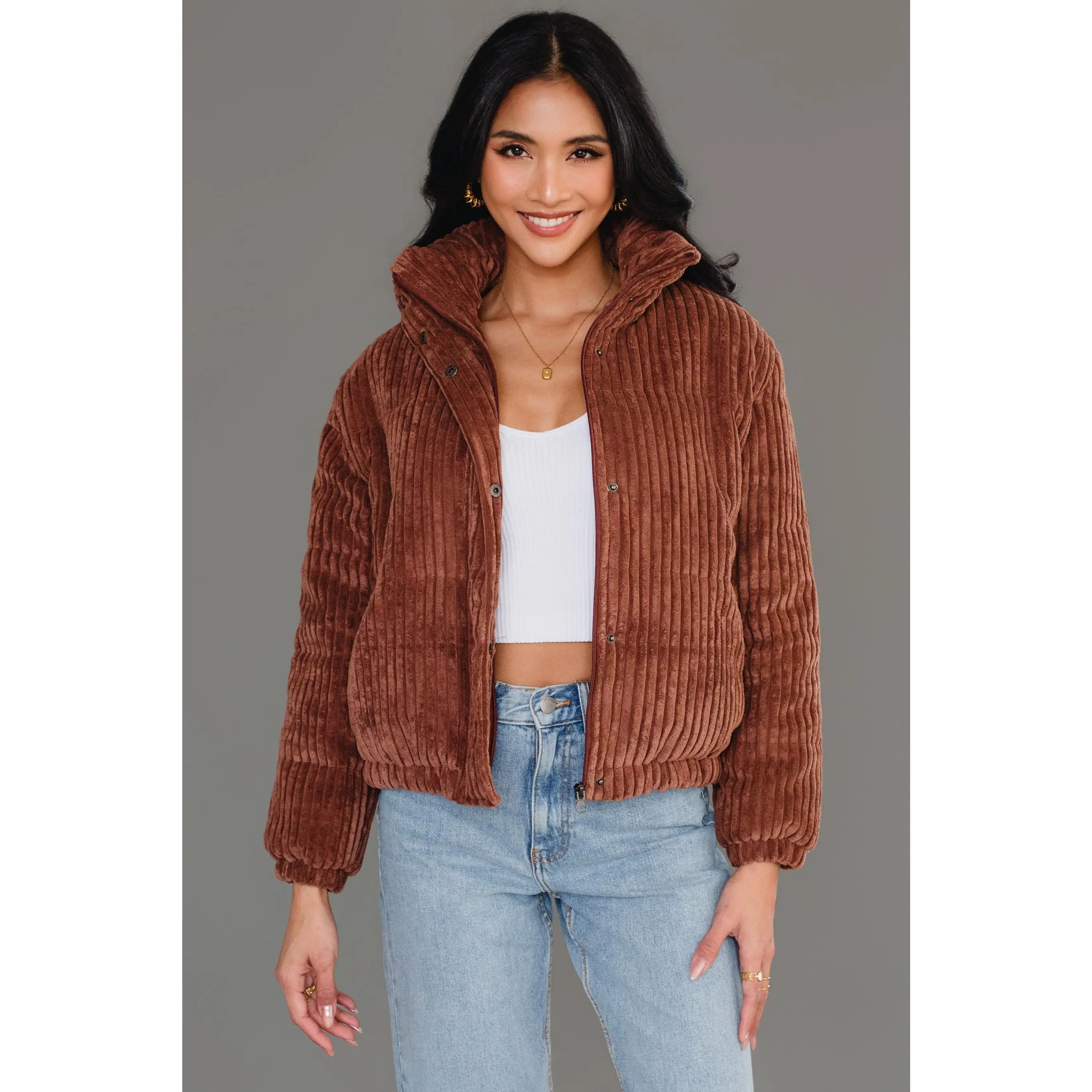 Brown Corduroy Puffer Jacket