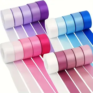 5 Rolls Satin Ribbon Set, 1 Inch X 10 Yards, Silk Ribbon for Autumn Wedding Bouquets, Hair Accessories, Gift Wrapping, Crafts, Soft Ribbon Wrap