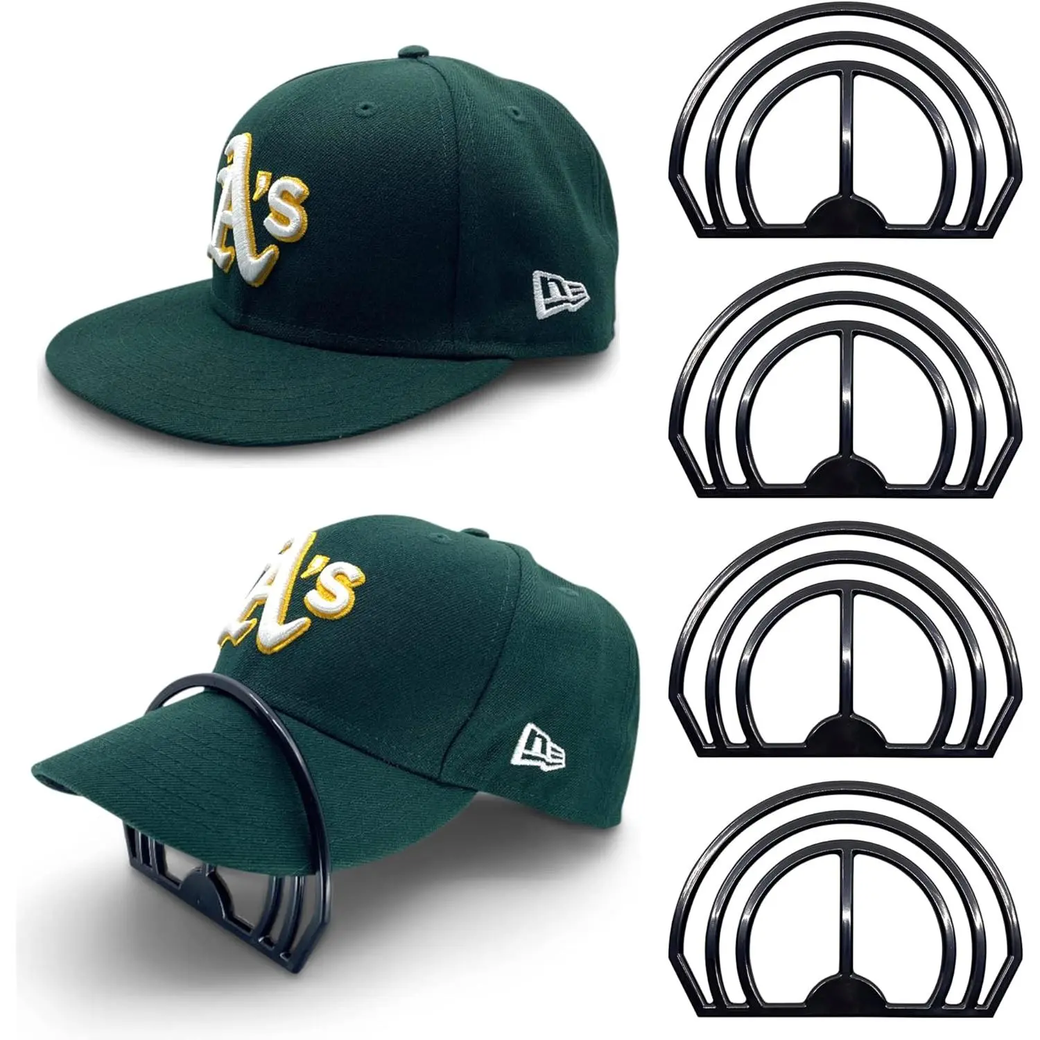 Hat Brim Bender 4-Pack - Steaming Optional, Hat shaper, ABS Plastic Cap Shaper for Fitted Hats Baseball Caps Visors up, Black