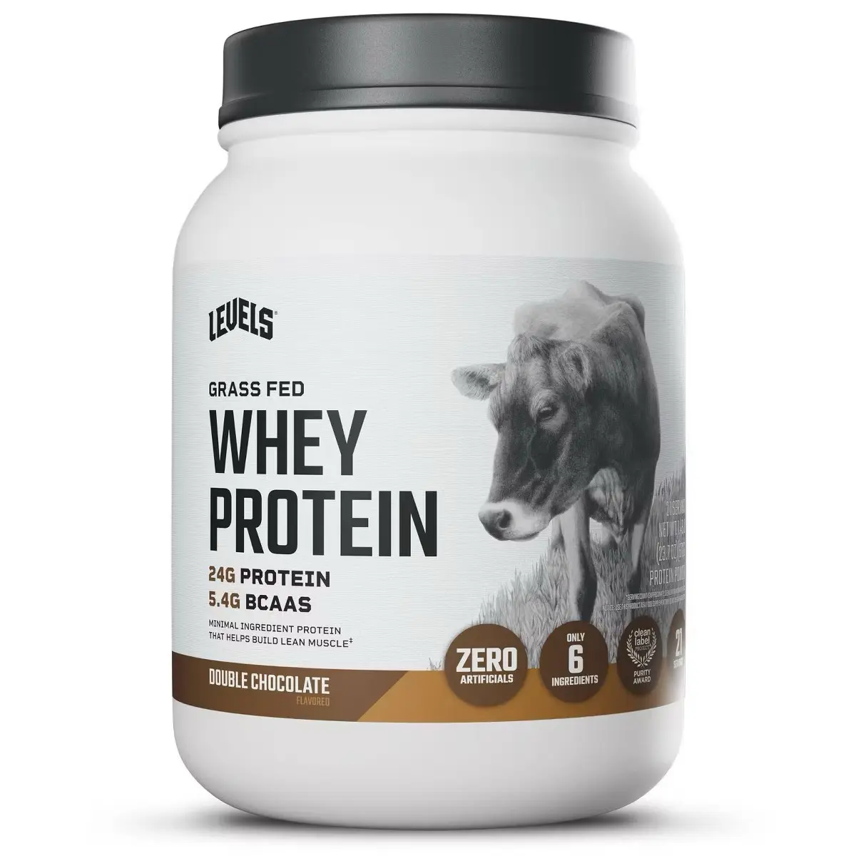 Levels Grass-Fed Edible Whey Protein Powder - Double  Chocolate Flavor, 20-29 g Low Sugar Protein Supplement for Lean Muscle Lifestyle, Fitness Muscle Support