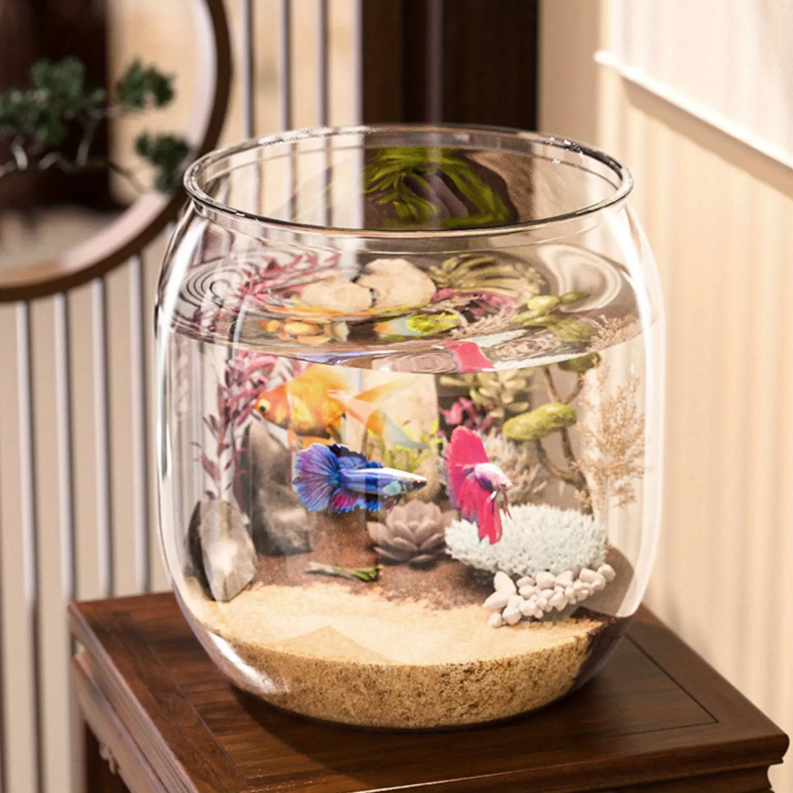 1pc Transparent Acrylic Fish Tank—Shatterproof, Large Capacity for Goldfish & Turtles, Desktop Micro Landscape Aquarium, Garden fish tank, Beginner Aquarium