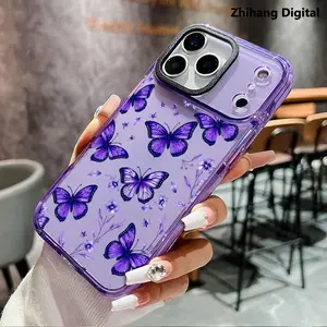 Purple Butterfly Pattern Phone Case for iPhone 17 Pro Max Air 16 Plus 15 14 13 12 11 Non Slip TPU Soft Shell Non-Yellowing Shockproof Clear slim Protective Softcase Rugged Durable Back Cover, Advanced fashion gift