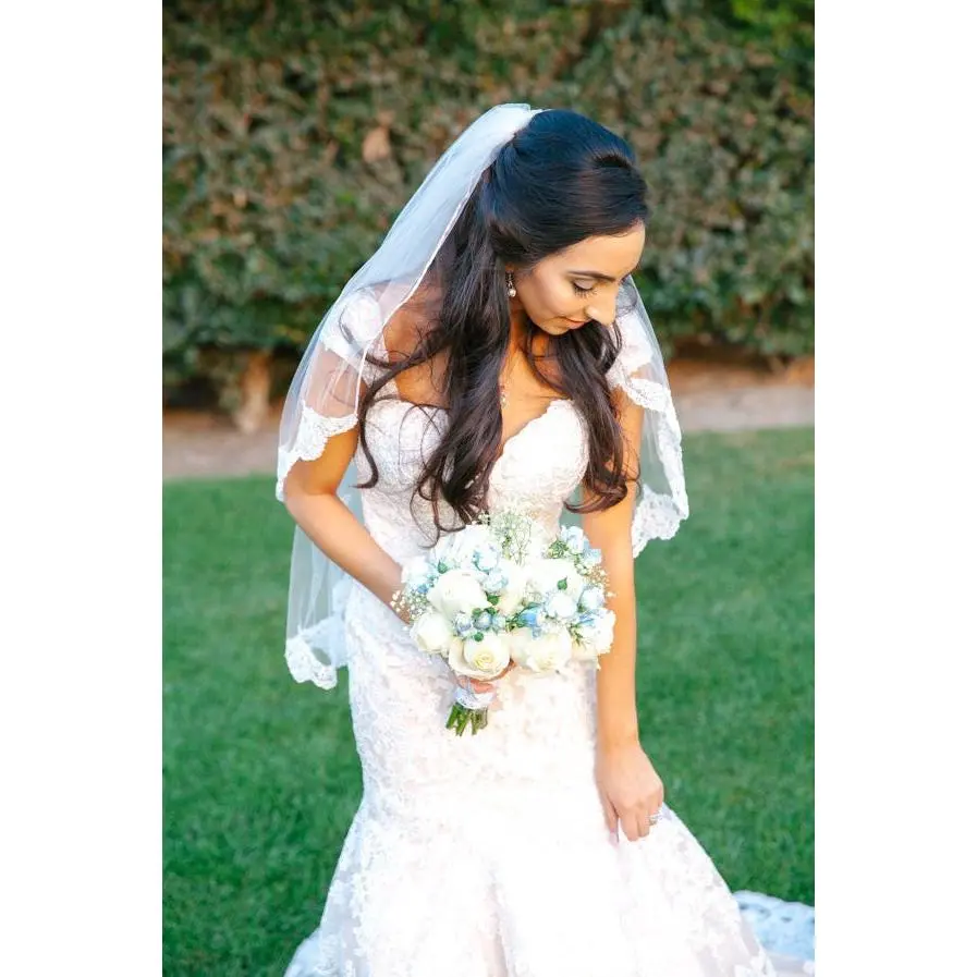 Fingertip Length Wedding Veil with French Lace Trim