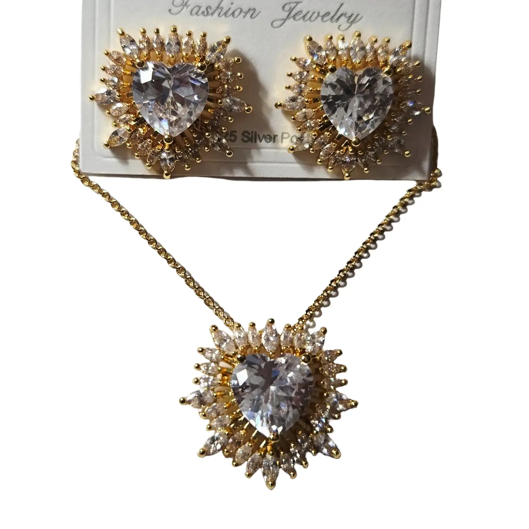 14K Gold Plated S925 Post Heart Jewelry Set