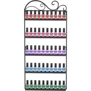 ERYTLLY Nail Polish Organizer，Wall Mounted Nail Polish Rack, Nail Polish Holder Stand, Rectangle Nail Polish Storage Organizer, Salon Nail Polish Shelf Organizer (Black)