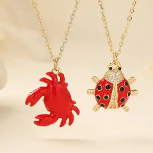 Women's Fashion Red Enamel Ladybug Crab Pendant Necklaces, Zircon Copper Jewelry, Funky Unique Accessories for Women (Sports & Outdoor Accessories)