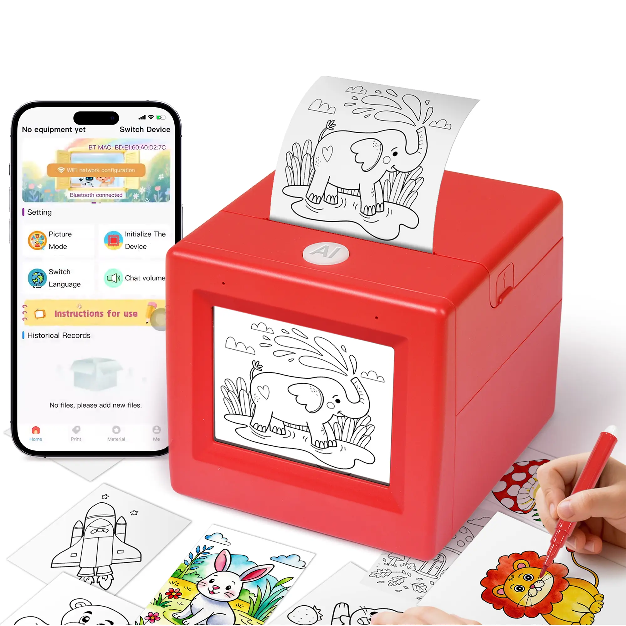 AI Voice Activated Sticker Printer for Kids – Smart Portable Thermal Sticker Maker Toy with Voice-to-Image Generation, 3 Paper Rolls & 5 Coloring Markers
