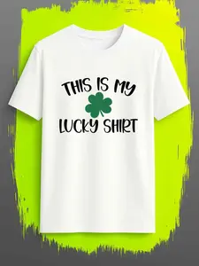 This Is My Lucky Shirt Clover Print T-Shirt, Perfect for St. Patrick's Day, Casual Fitted Short Sleeve Unisex Top for Spring & Fall, Casual Fashion Wear