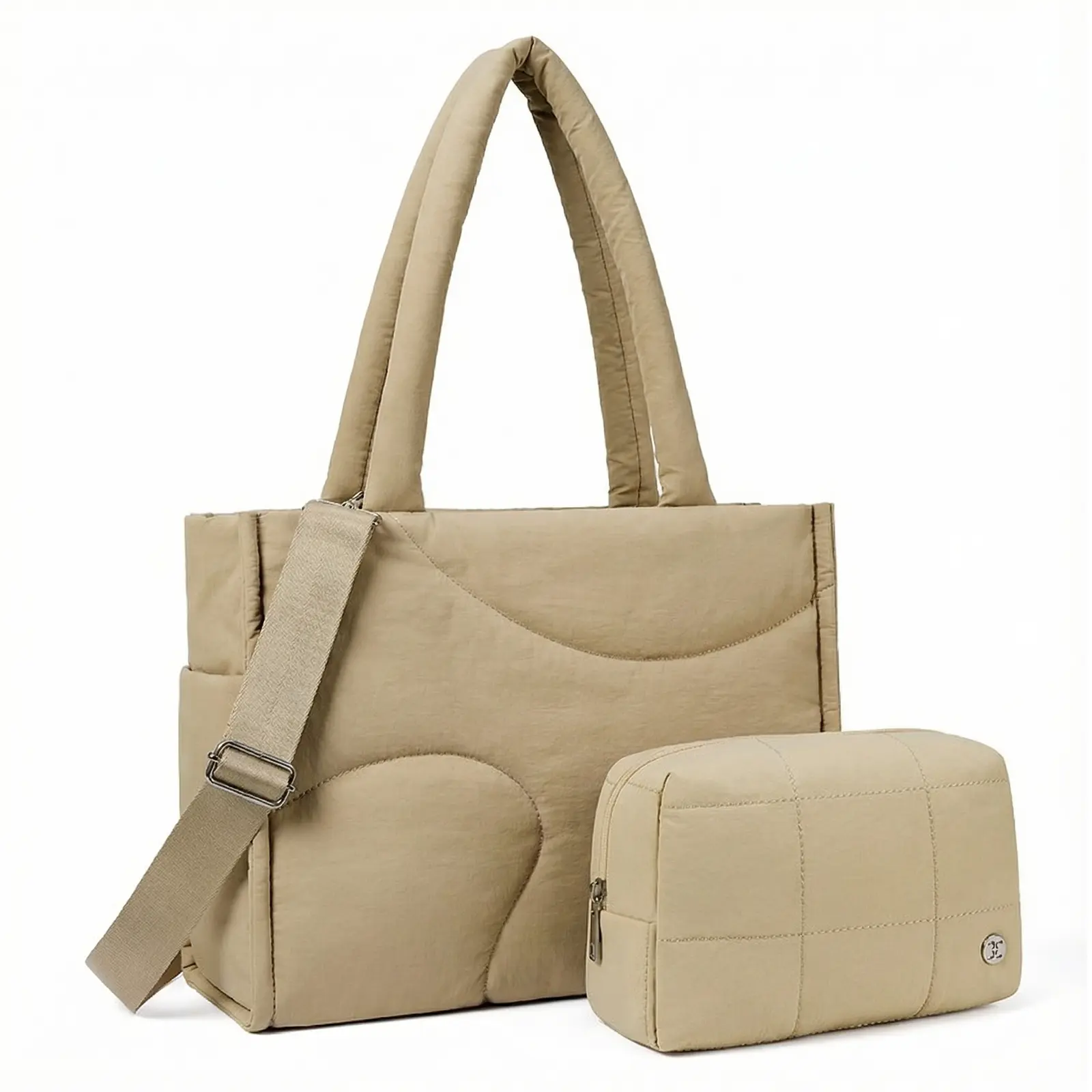 Khaki tote bag+Khaki makeup bag