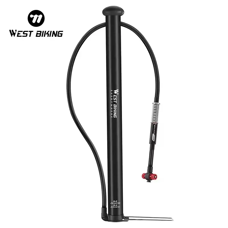 WEST BIKING Portable 260PSI High Pressure Bicycle Pump Presta Solid and Durable Steel Electric Road Air Pump Bicycle Floor Pump