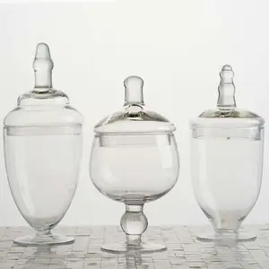 Set of 3 Glass Jars Apothecary Design Clear and Snap-On Lids - Stylish Decorative Candy Buffet Storage 8.5", 9", 10"