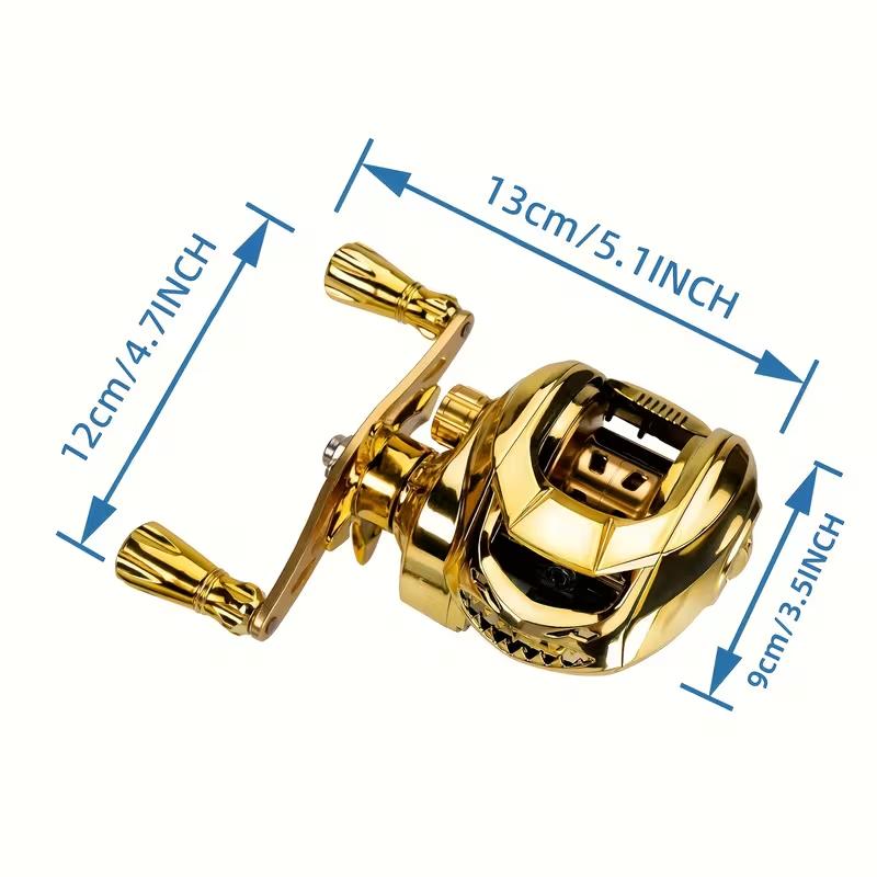 Professional Baitcasting Reel - Lightweight Metal Saltwater Fishing Reel, Corrosion-Resistant Gold Finish, Medium Power Right-Hand Retrieve for Surf Lure Fishing, Durable Tackle