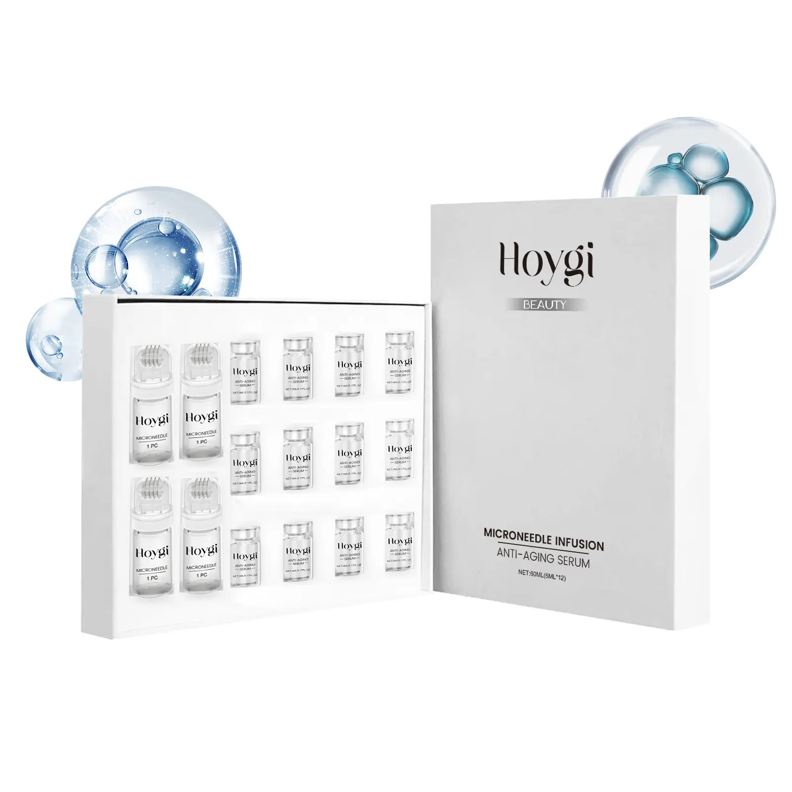 High-value large set featuring microneedle roller serums: 4 rollers paired with 12 bottles of high-capacity hydrating, aging facial serum for at-home skincare. Nourishing Skin Care Set