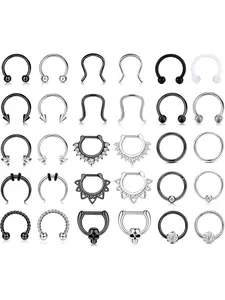 30PCS Black and Silver Septum Rings Surgical Steel 16G for Women Men| Hypoallergenic Horseshoe Septum Piercing| Small Septum Piercing Jewelry for Cartilage Helix Pierced Ring Daith Conch, 10mm Septum Pincher U-Shaped Nose Ring