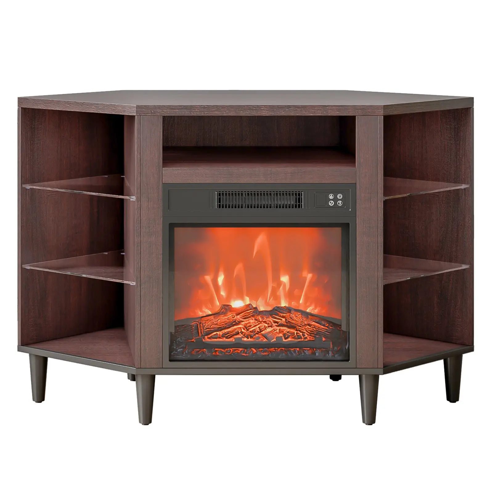 VEVOR Electric Fireplace TV Stand, Corner TV Stand for TVs up to 50", Corner Console with 18" Fireplace, Vintage Design, 20 LED Lights, Remote Control & Timer for Living Room, BrownSummervibes