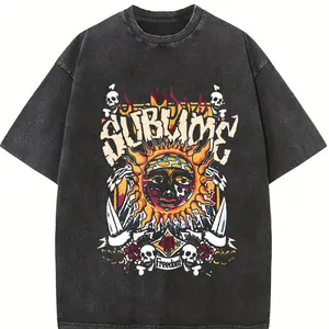Holafish Acid Wash Vintage Sun pattern T-Shirt, Heavy Weight Cotton Streetwear graphic vintage tees Menswear Womenswear Crewneck Tshirt sassy statement tees