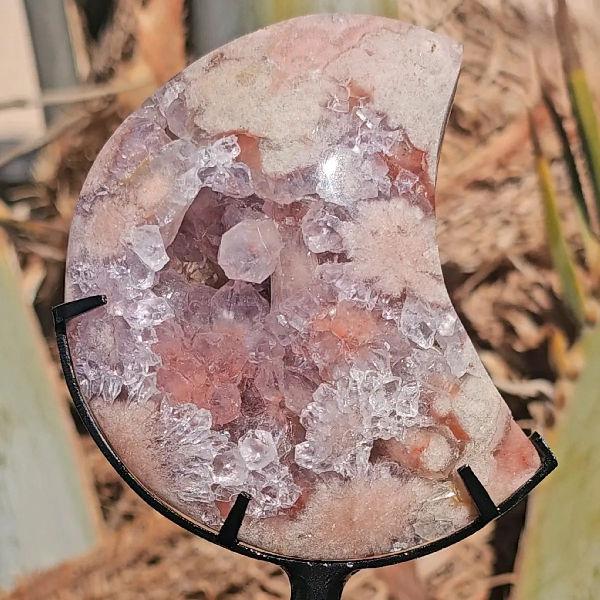 GEMMIEST HQ Pink Amethyst Moons with Customized Rotating Stand