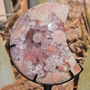 GEMMIEST HQ Pink Amethyst Moons with Customized Rotating Stand