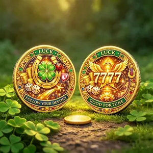 Four-Leaf Clover All-Knowing Eye Coin, Lucky Number 7777 Badge, Brave Lucky Charm, Collectible Gift for Friends and Family