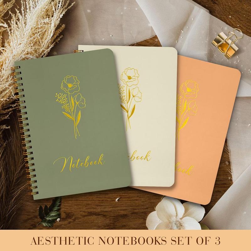 Aesthetic Spiral Notebook Set 3, 6 x 8 Pastel Notebook with Pocket 3, A5 Small Tear Out Lined Page Cute College Ruled Journal for Note Taking Writing for Women Man School Office Work