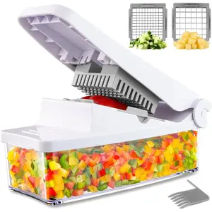 Vegetable Chopper, Food Chopper Onion Chopper Vegetable Cutter, Kitchen Veggie Chopper Dicer with Container for Potato Carrot Garlic Salad (2 in 1, White)