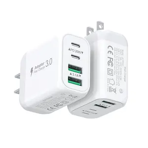 2PCS 4-in-1 Portable Fast Charging, 50W GaN Wall Charger Block PD20W USB-C & 3.1A USB-A Port, Travel Multiport Charger, for iPhone 17/16/15/14/13,iPad,Galaxy,Devices SmartCharger