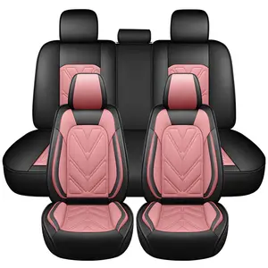 OTOEZ Waterproof PU Leather 5 Seats Car Seat Covers Full Set Non-Slip Universal Seats Automotive Decoration with Airbag & Seat Belt Compatibility