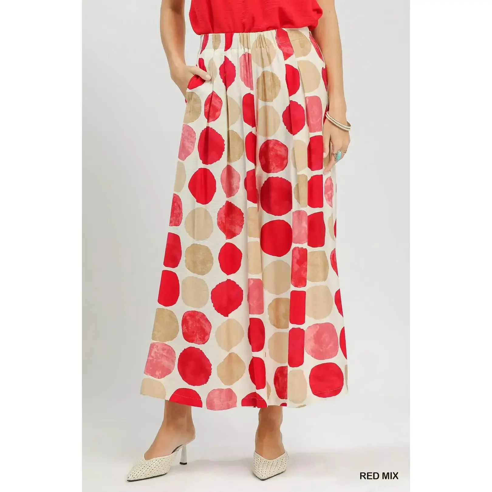 Umgee Dot Print Wide Leg Pants
