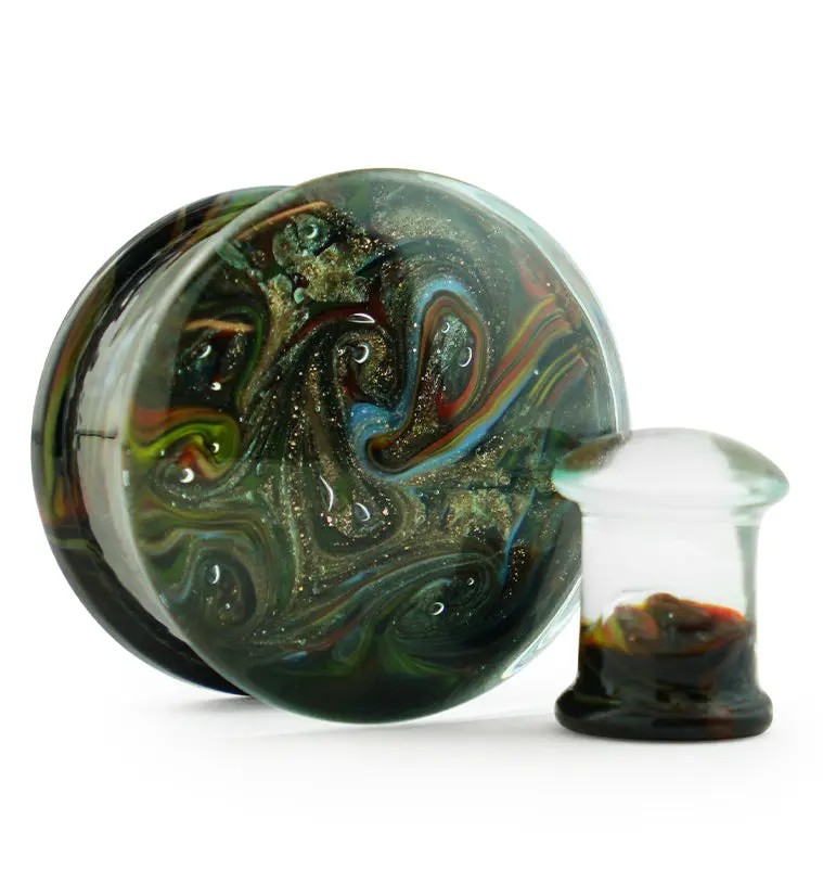 Rainbow Swirl Glass Double Flare Plugs