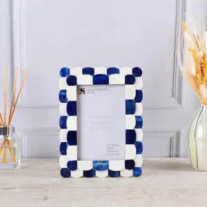 Handicraft Home Handmade Scalloped Picture Frame Bone Inlay Blue White in 3 sizes