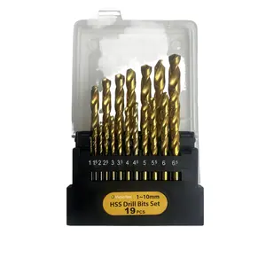 Metric Twist Drill Bits Set of 19pcs, 1.0 to 10mm by 0.5mm, Titanium Coated High Speed Steel Construction, 118 Degree Point and Straight Shank for Cutting Wood Plastic Iron and Aluminum Sheet