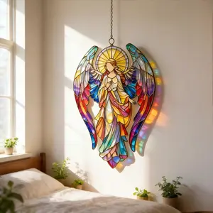 Stained Glass Angel Suncatcher, Religious Hanging Decor, Unique Handmade Holiday Gifts, Unusual Gift for a loved one, Colorful Home Accent