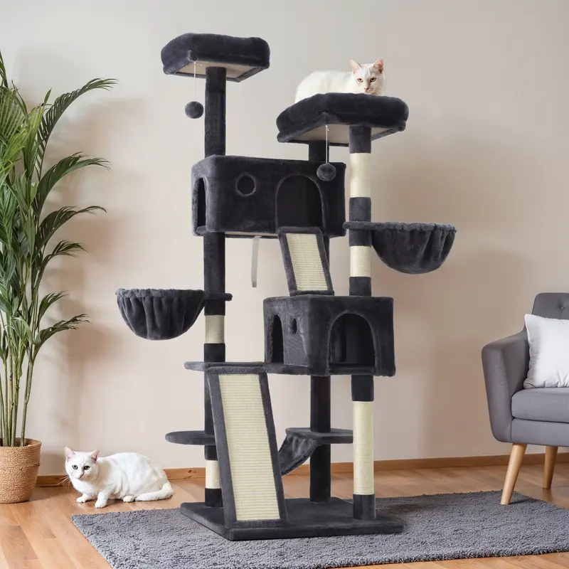 HOOMIC 65in Multi-Level Large Cat Tree Tower for Indoor Cats/Furniture Activity Center with Wide Base/Cozy Plush Cat Perches/Cat Condo with Baskets/Sisal Scratching Posts and Hammock