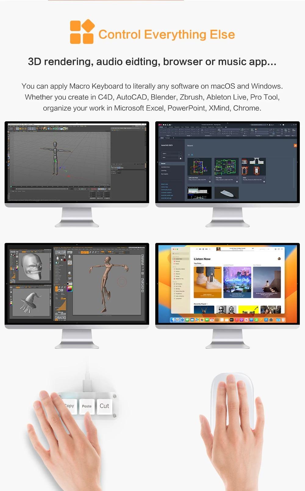 RGB 3 Keys Macro Programming Mini Keyboard for Photoshop Gaming Hotswap Programming Keypad Copy Paste Mini Button Macropad