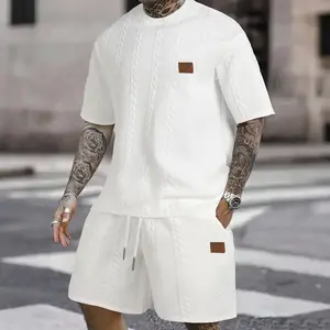 Men's set, soft and comfortable casual sweatsuit with two pieces, solid color minimalist design, suitable for everyday wear, men's shorts Round Neck Plain Clothes Shortsleeve Menswear