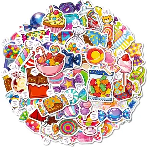 50 Pcs Cartoon Colorful Sweet Candy Stickers, Waterproof PP Decals for Water Bottles, Luggage & Tablets, Vibrant Daily Decorative Stickers