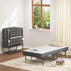 Bellemave Twin Size Extra Long Folding Rollaway Guest Bed for Tall People, Heavy-Duty 450lbs Capacity with 5" Memory Foam Mattress, Portable Space-Saving Bed with On-Site RR